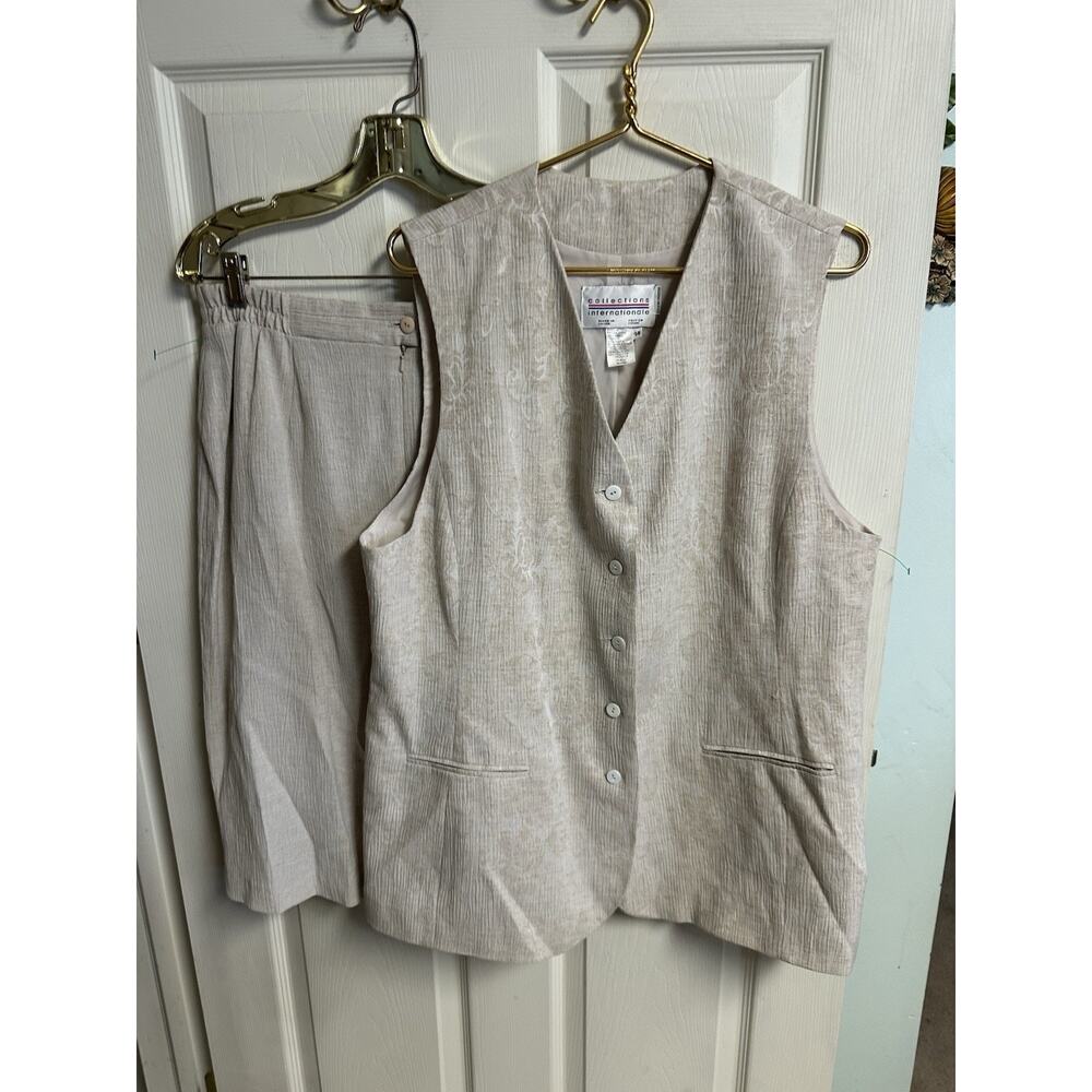 VTG 2 Pc Set Vest Skirt Summer Outfit Linen Rayon Collections INT 90s Large 14